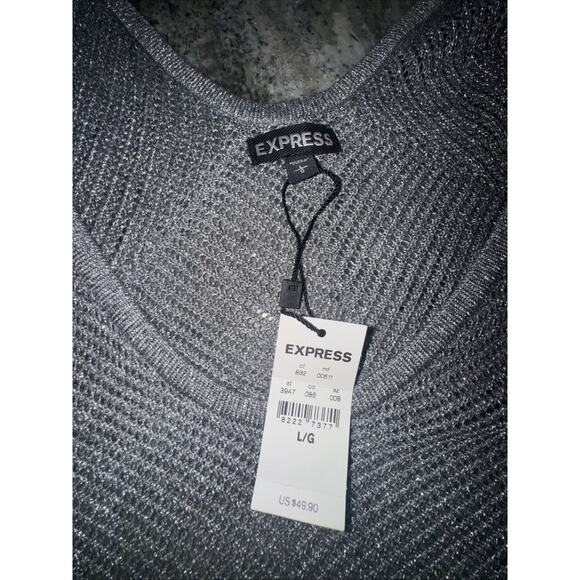 NWT Express Size Large Silver Metallic Open Knit Short Sleeve Sweater (n18) - Picture 2 of 3